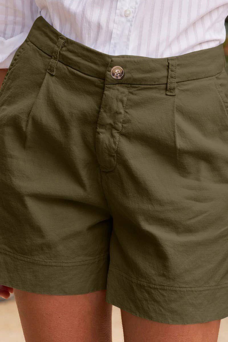 CWBSP0558_HIGH WAIST SOLID BUTTON WAIST CASUAL SHORTS