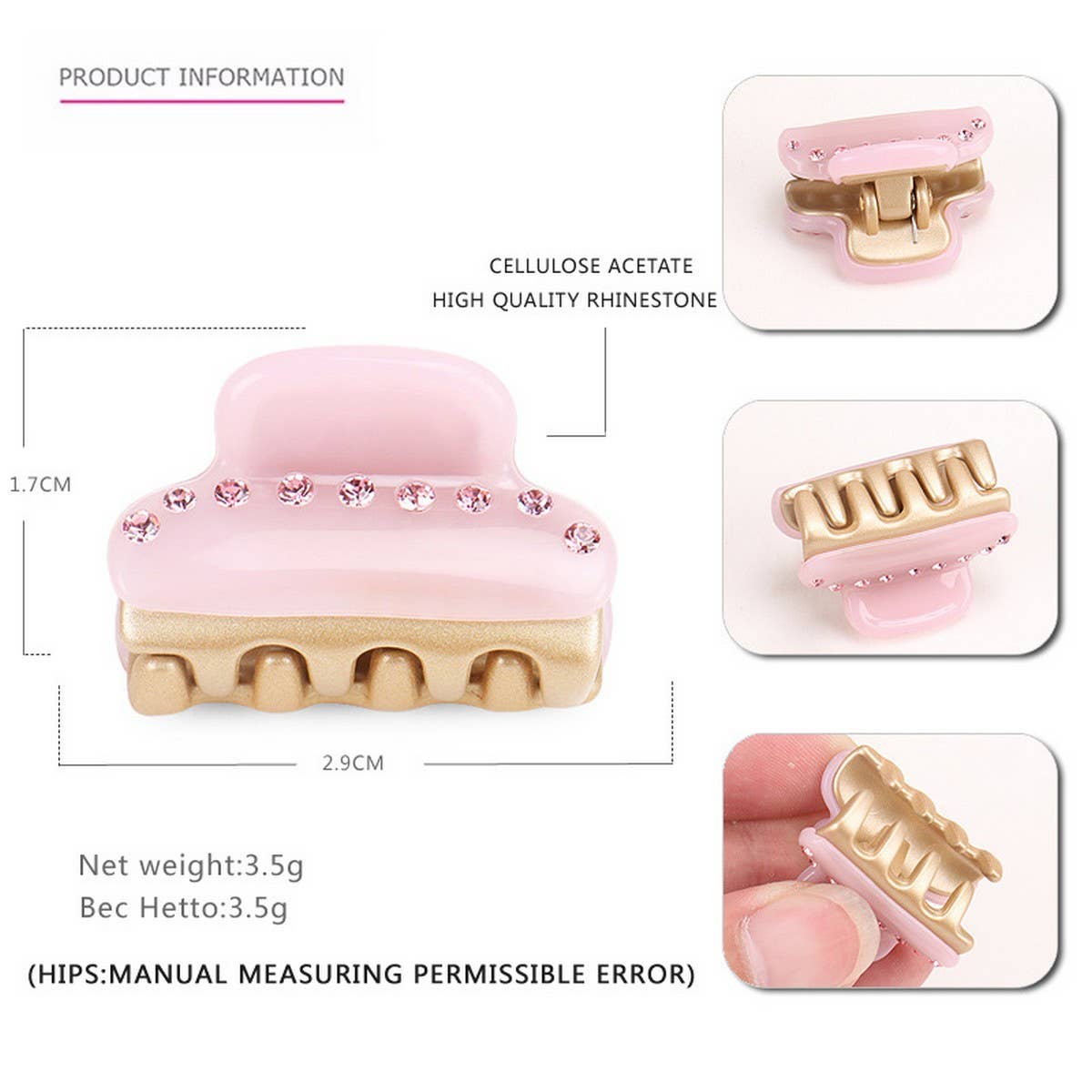 ACETATE SINGLE ROW DIAMOND GRAB CLIP MINI HAIRPIN_CWAHA4244