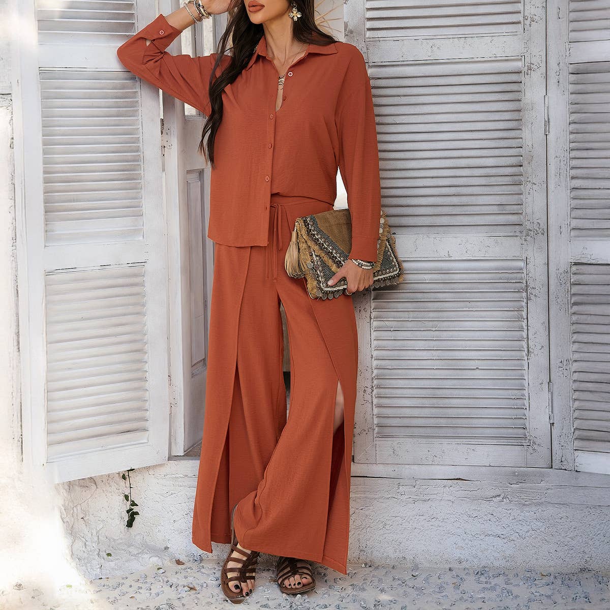 Casual loose irregular design pants shirt suit
