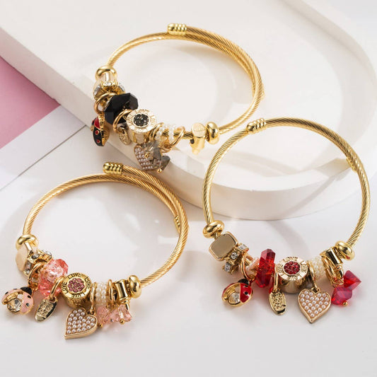 Stainless Steel Charm Bracelet with Beads_CWMM8619