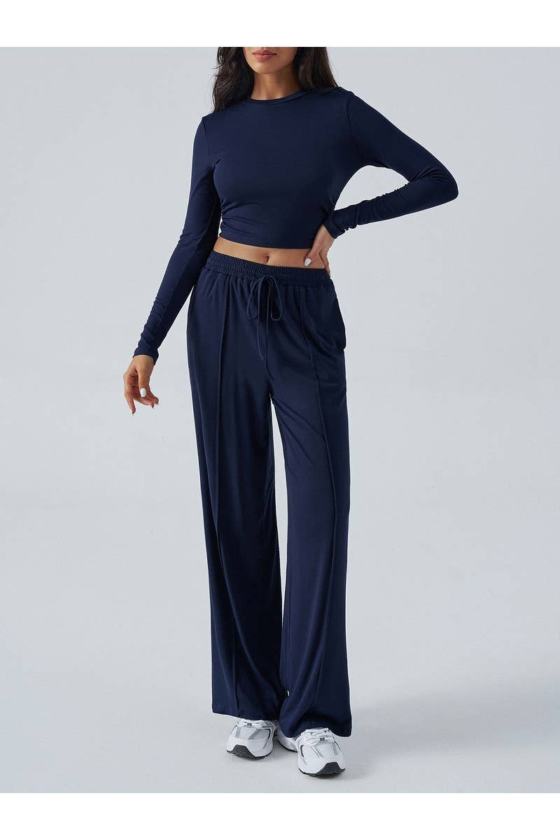 CWSTB00486_Y2K WOMEN 2 PIECE SET DRAWSTRING WIDE LEG PANTS