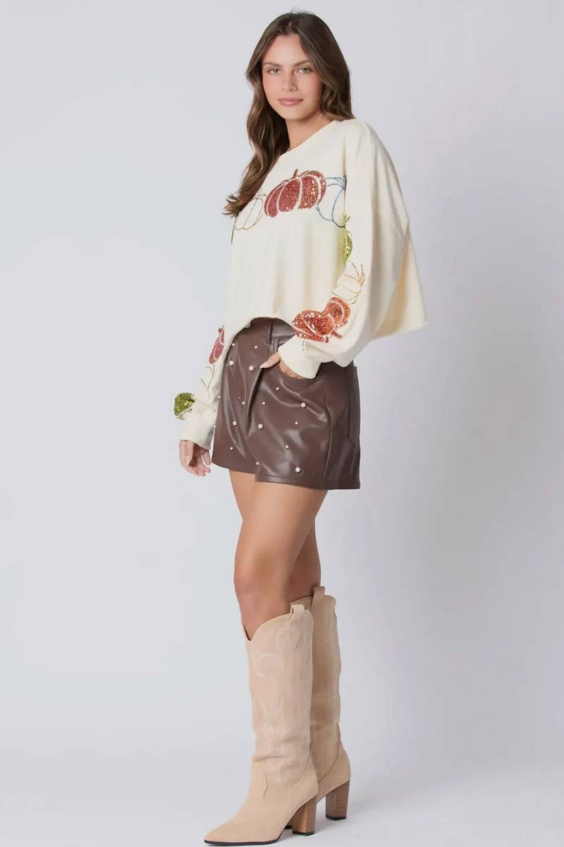 CWTBLL01263_HALLOWEEN PUMPKIN SEQUIN PULLOVER SWEATSHIRT