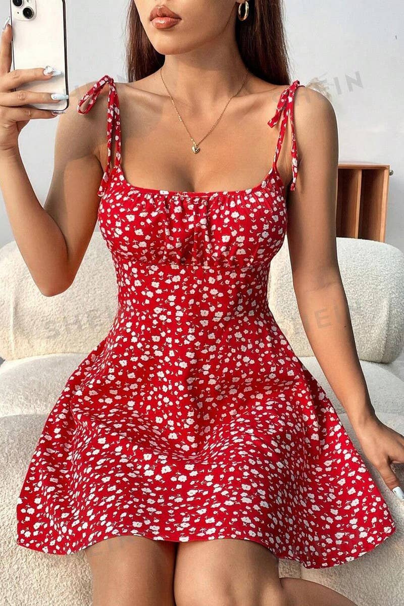 CWDSD8304_SUMMER FLORAL PRINT SPAGHETTI STRAP DRESS
