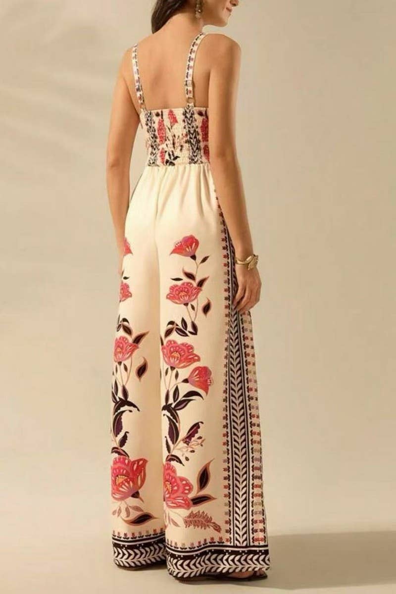 CWSJS1705_V-NECK TRENDY FLORAL CAMI WIDE LEG JUMPSUIT