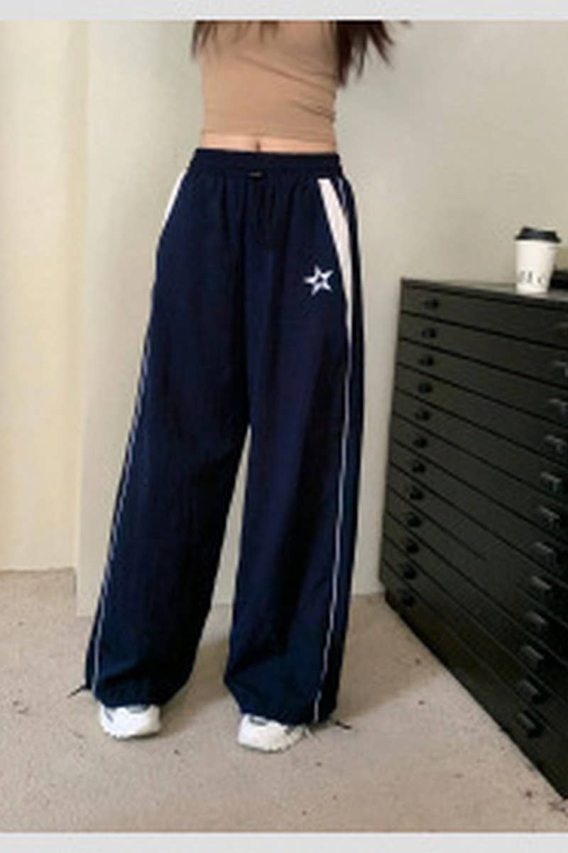 CWBLP2087_STREETWEAR PATCHWORK DRAWSTRING JOGGER PANTS