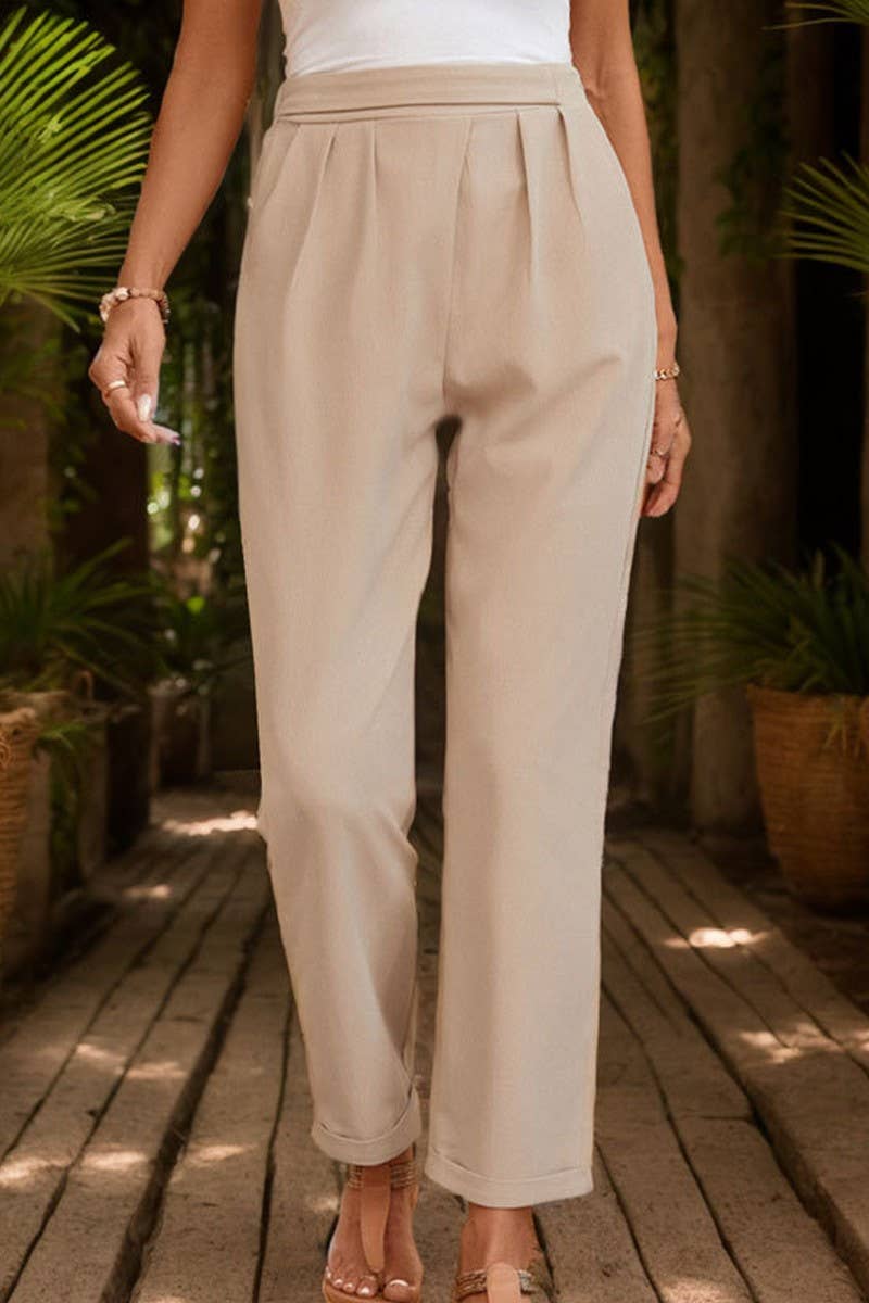 CWBLP0772_SOLID COLOR CASUAL TAPERED PANTS