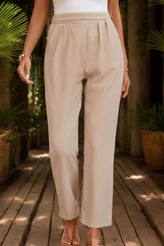 CWBLP0772_SOLID COLOR CASUAL TAPERED PANTS