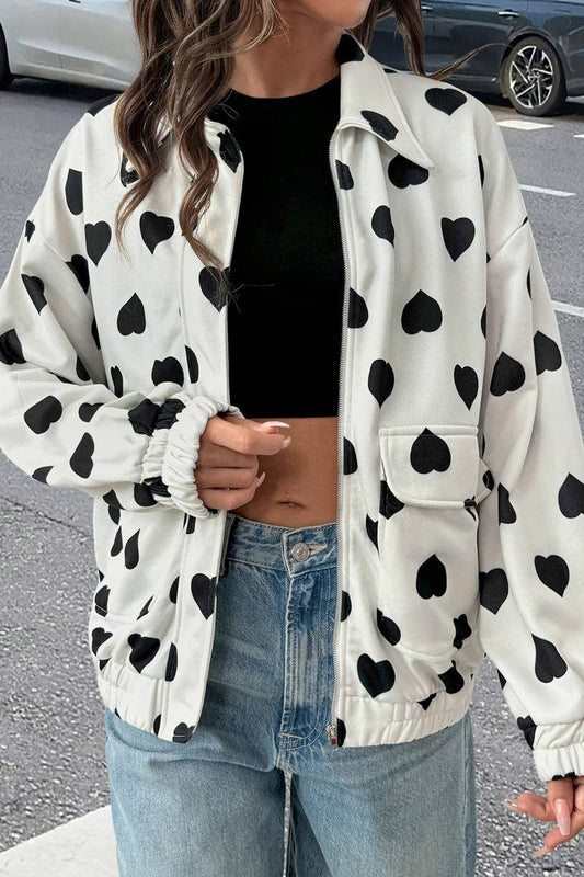 CWOJA1755_HEART PRINT COLLAR ZIP-UP JACKET