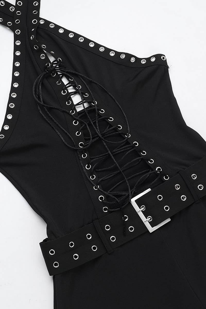 CWSJS1500_SEXY EYELET LACE-UP BODYCON JUMPSUIT