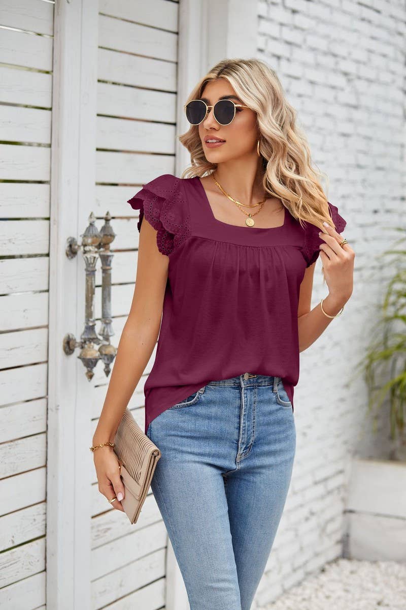 CWTTSL0245_Squre Neck Ruffle Sleeveless Knit Top