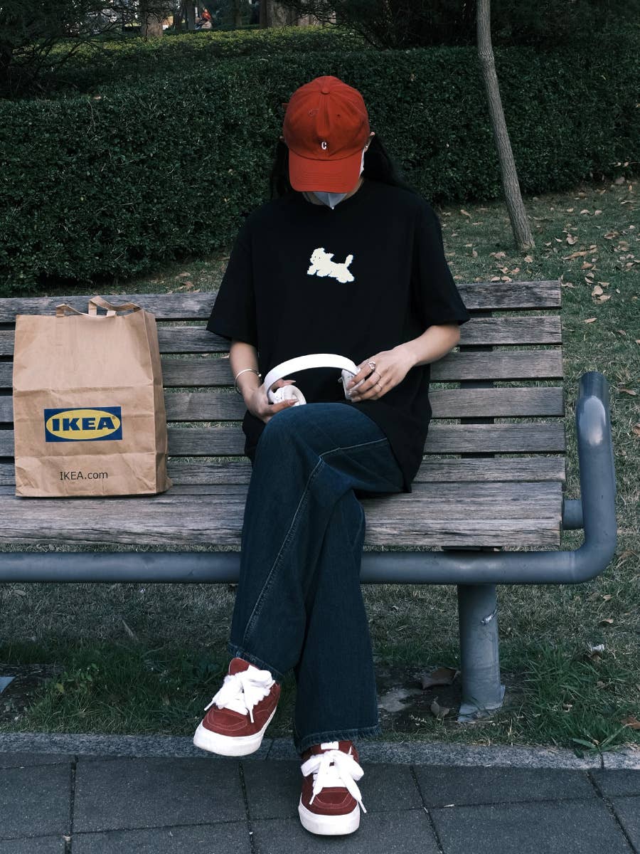 CWTTS0927_LITTLE WHITE DOG PRINT CREW NECK SHORT SLEEVE