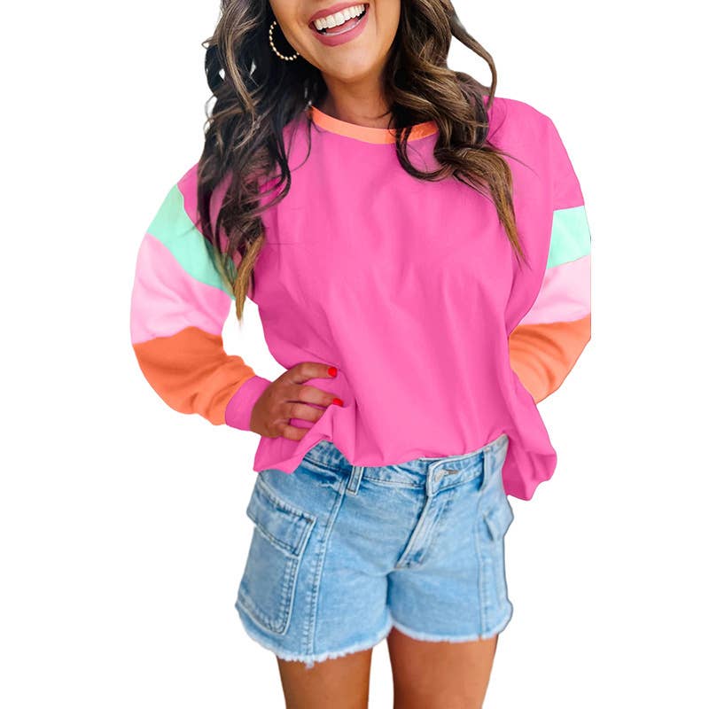 CASUAL MULTI-COLOR PATCHWORK LOOSE PULLOVER SHIRT