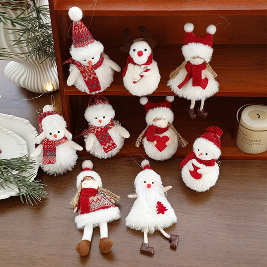 Red White Plush Snowman Christmas Tree Ornament_CWMM9675