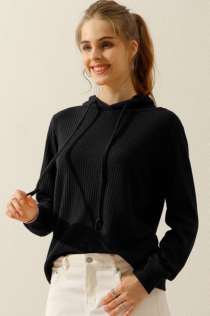 CWOHOL444_HOODED WAFFLE KNIT SWEATER TOP LOUNGE WEAR