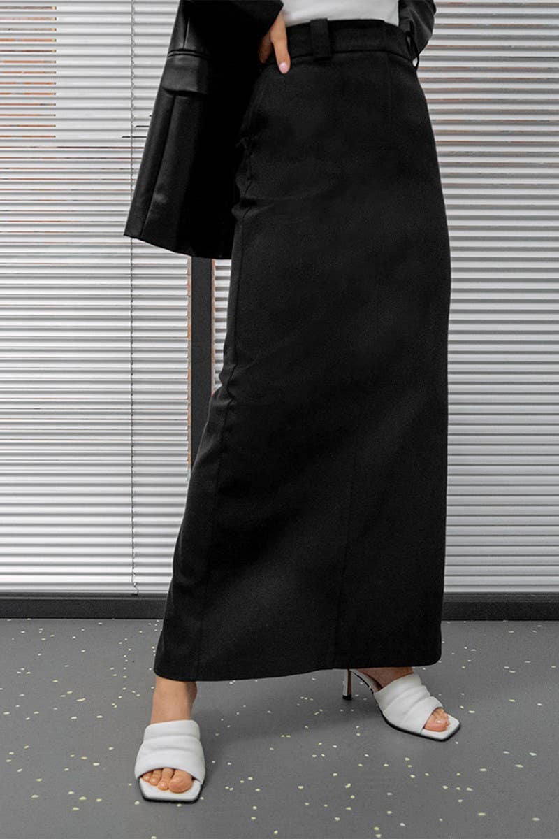 CWBLS0362_SOLID COLOR CASUAL SLIM FIT A-LINE SKIRT