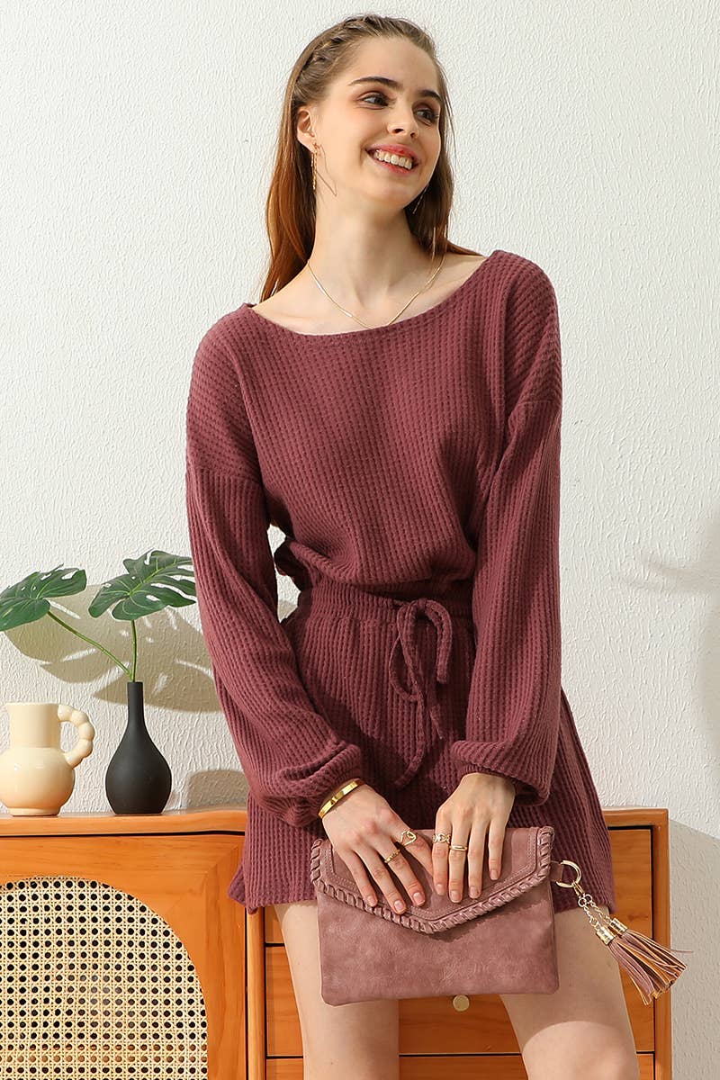 CWSJS138-P_PLUS SIZE R NECK WAFFLE KNIT SWEATER ROMPER