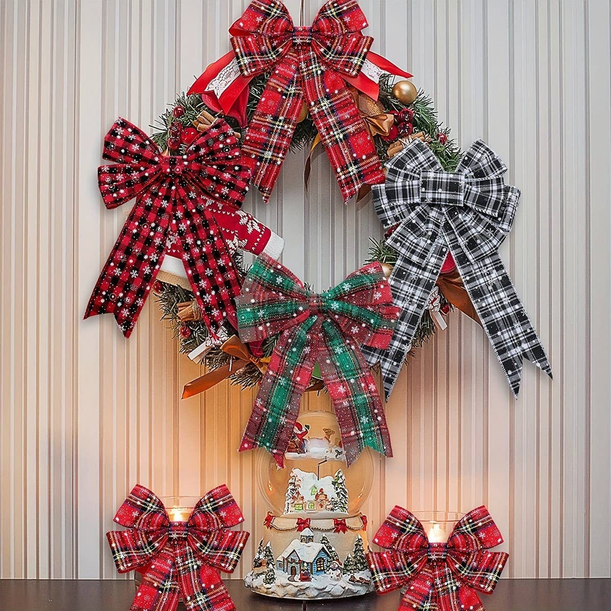 CWMM10202_PLAID CHRISTMAS RIBBON SET 4 COLORS GIFT