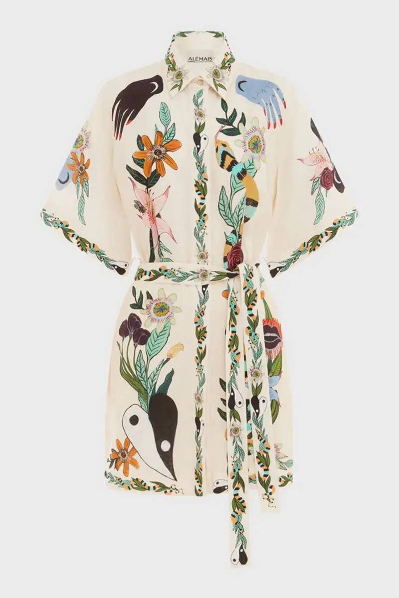 CWSS1241_FLORAL PRINT TIE SHORT SLEEVE CASUAL DRESS