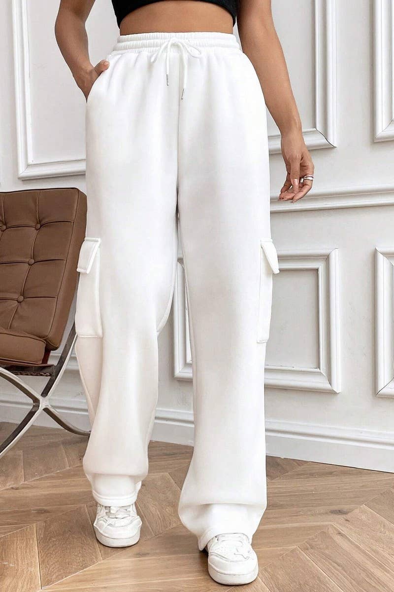 CWBLP0975_POCKET ELASTIC WAIST STRAIGHT WIDE LEG SWEATPANTS