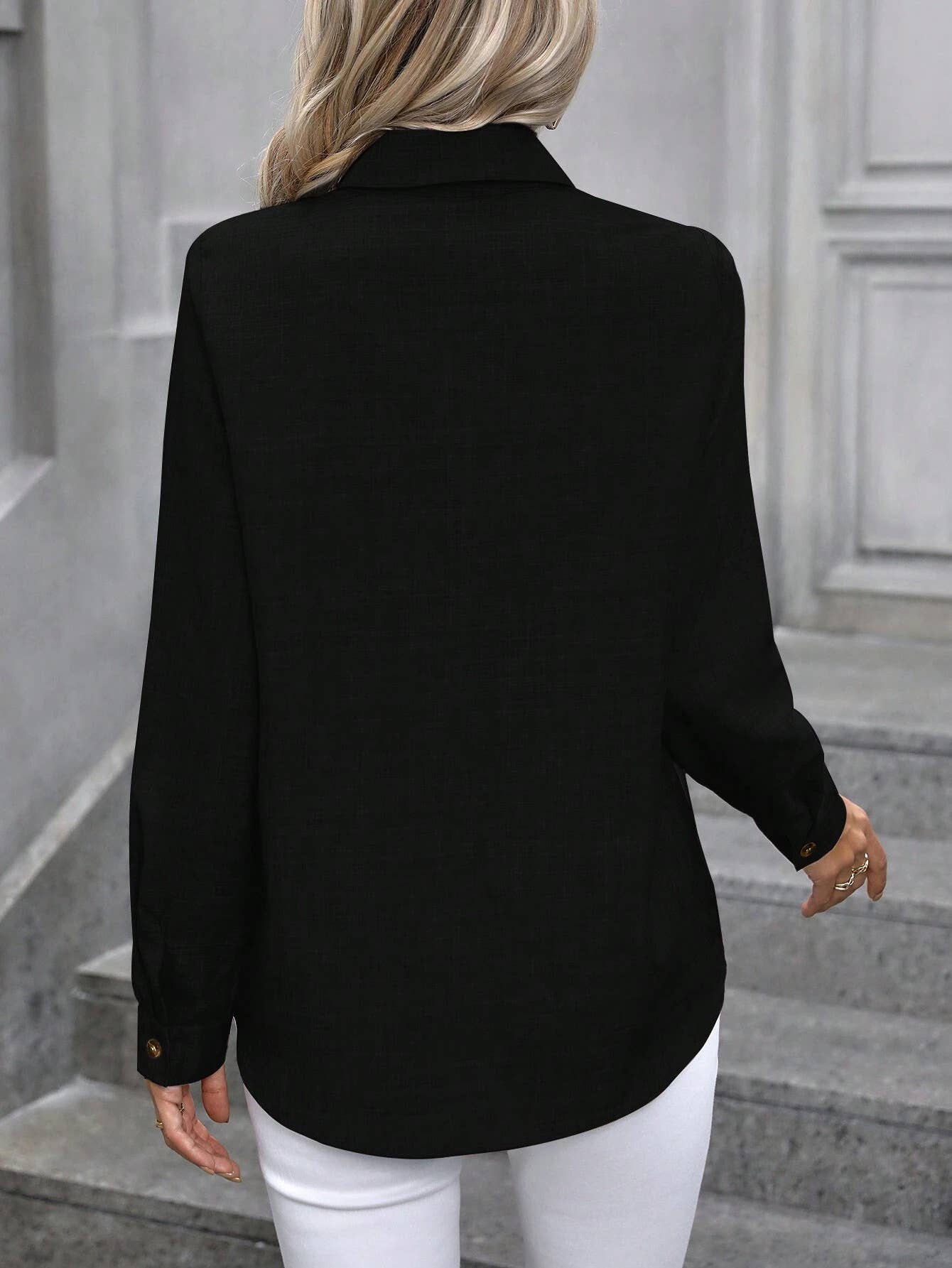 Casual single-breasted long-sleeved lapel shirt