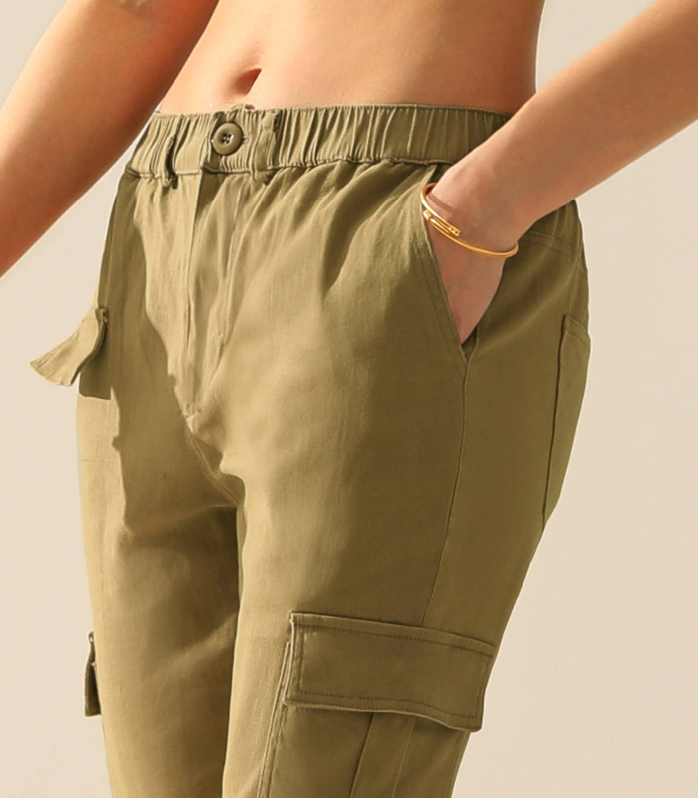 CWBLP400_Elastic Waist Cargo Pants Cotton Cargo Work Pants