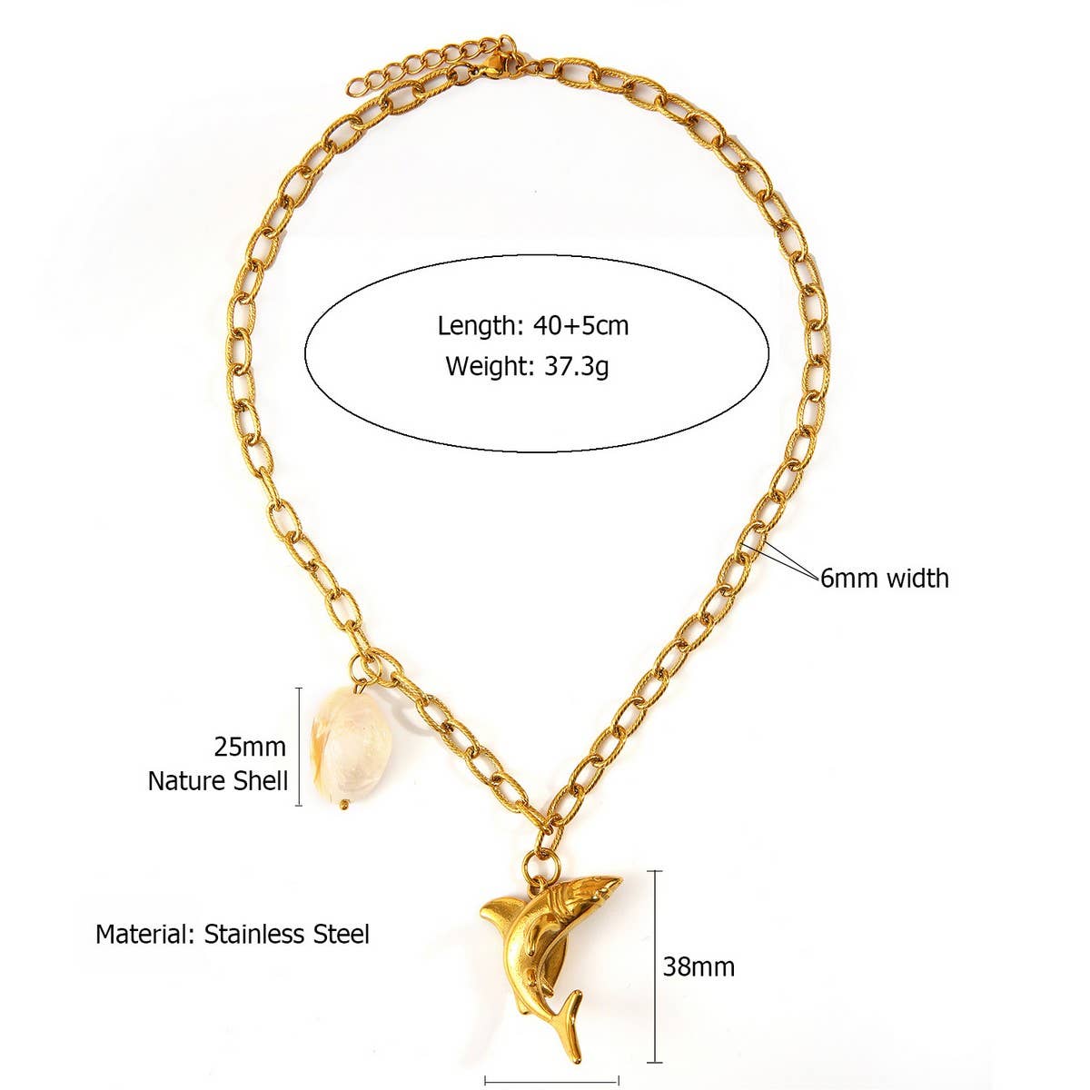 Original Steel Ocean Necklace with Fish & Dolphin_CWMM8831
