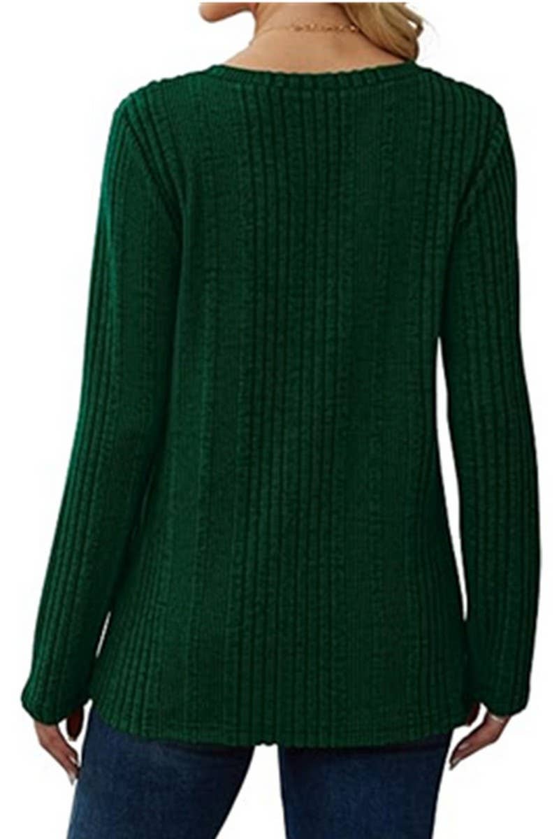 CWOSWL6559_V-NECK SOLID COLOR LONG-SLEEVED KNITTED SWEATER