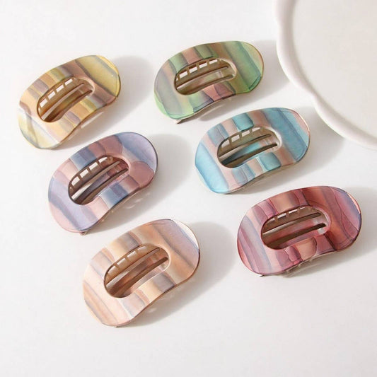 CWAHA07415_IRIDESCENT OVAL HAIR CLAW CLIP STRONG GRIP