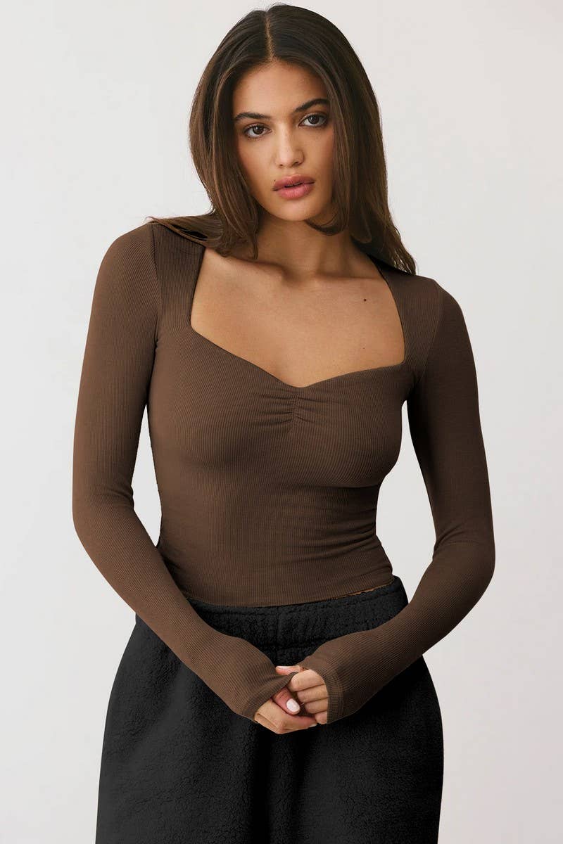 CWTTL2048_SQUARE COLLAR STYLISH SLIM FIT TOP