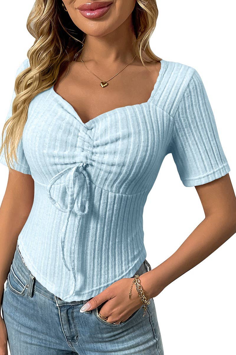 CWTTS1358_SUMMER FASHION PLEATED DRAWSTRING SEXY TOP