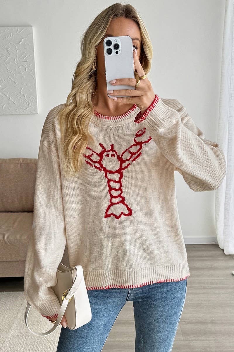 CWOSWL6909_COLORBLOCK ANIMAL GRAPHIC CREWNECK SWEATER