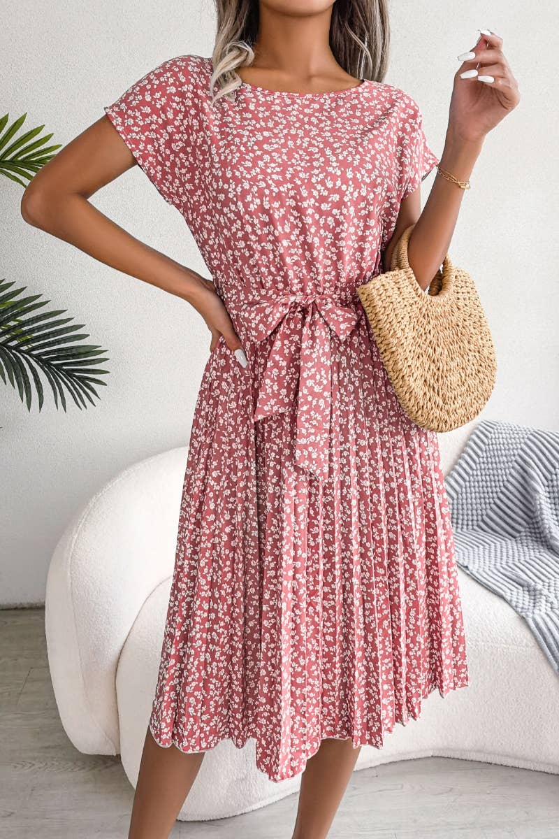 CWDMD2624_SUMMER FLORAL PLEATED DRESS WITH LARGE SWING