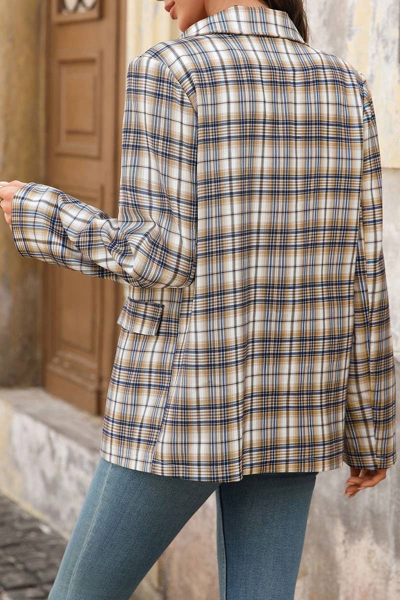 CWOCO00169_COLLARED CASUAL PLAID BLAZER JACKET