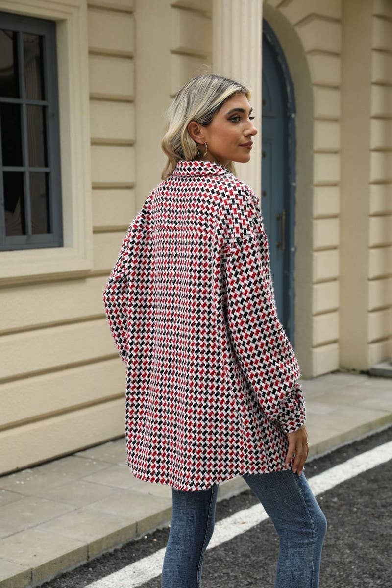 CWOCO0632_HOUNDSTOOTH LAPEL LOOSE MID-LENGTH COAT