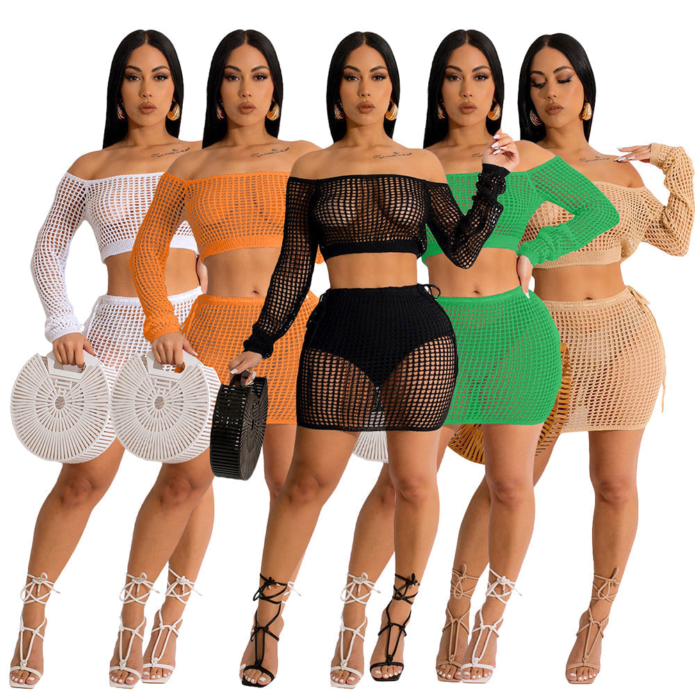 Beach Hollow Knitted Holiday Strap Skirt Suit