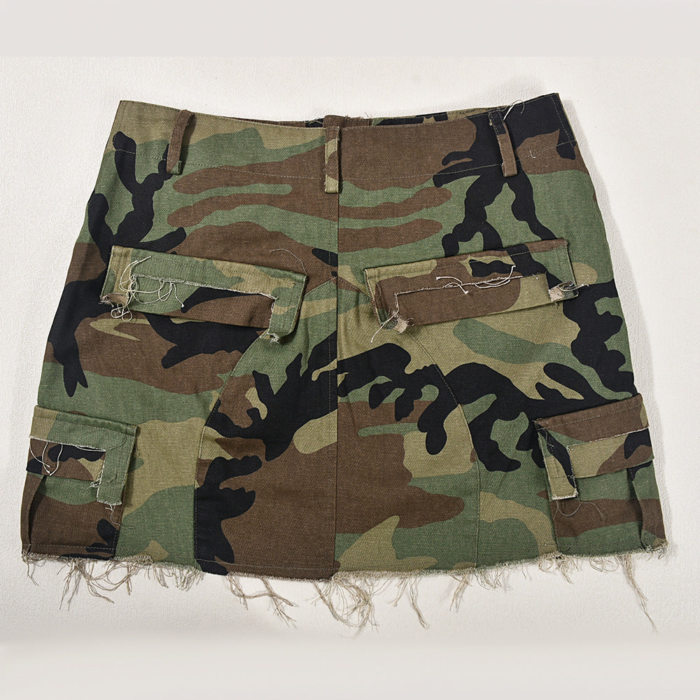 Camouflage Button Pocket Street Casual Skirt