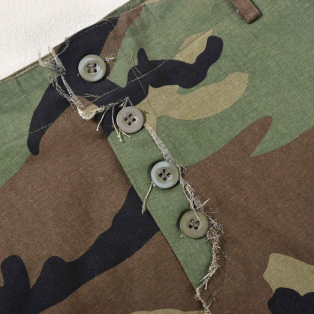 Camouflage Button Pocket Street Casual Skirt