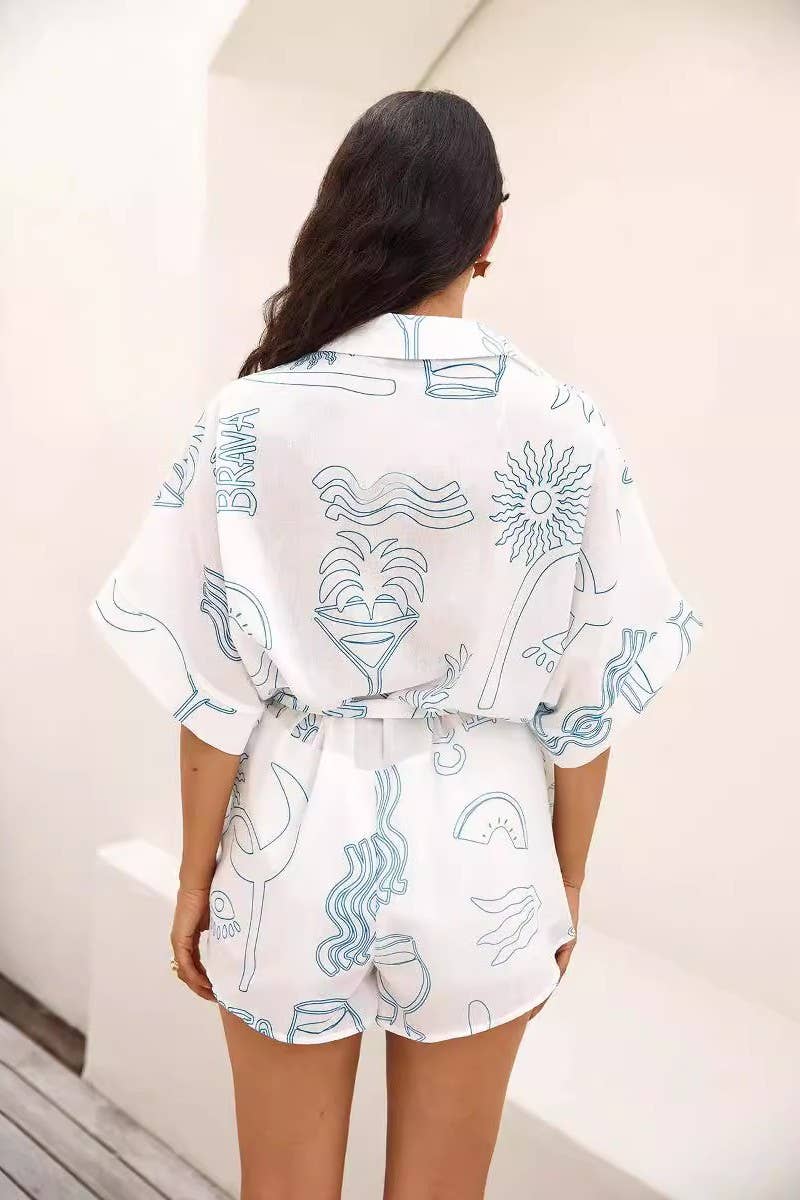 CWSJS1653_LAPEL MID-LENGTH SLEEVE TIE SHORT JUMPSUIT