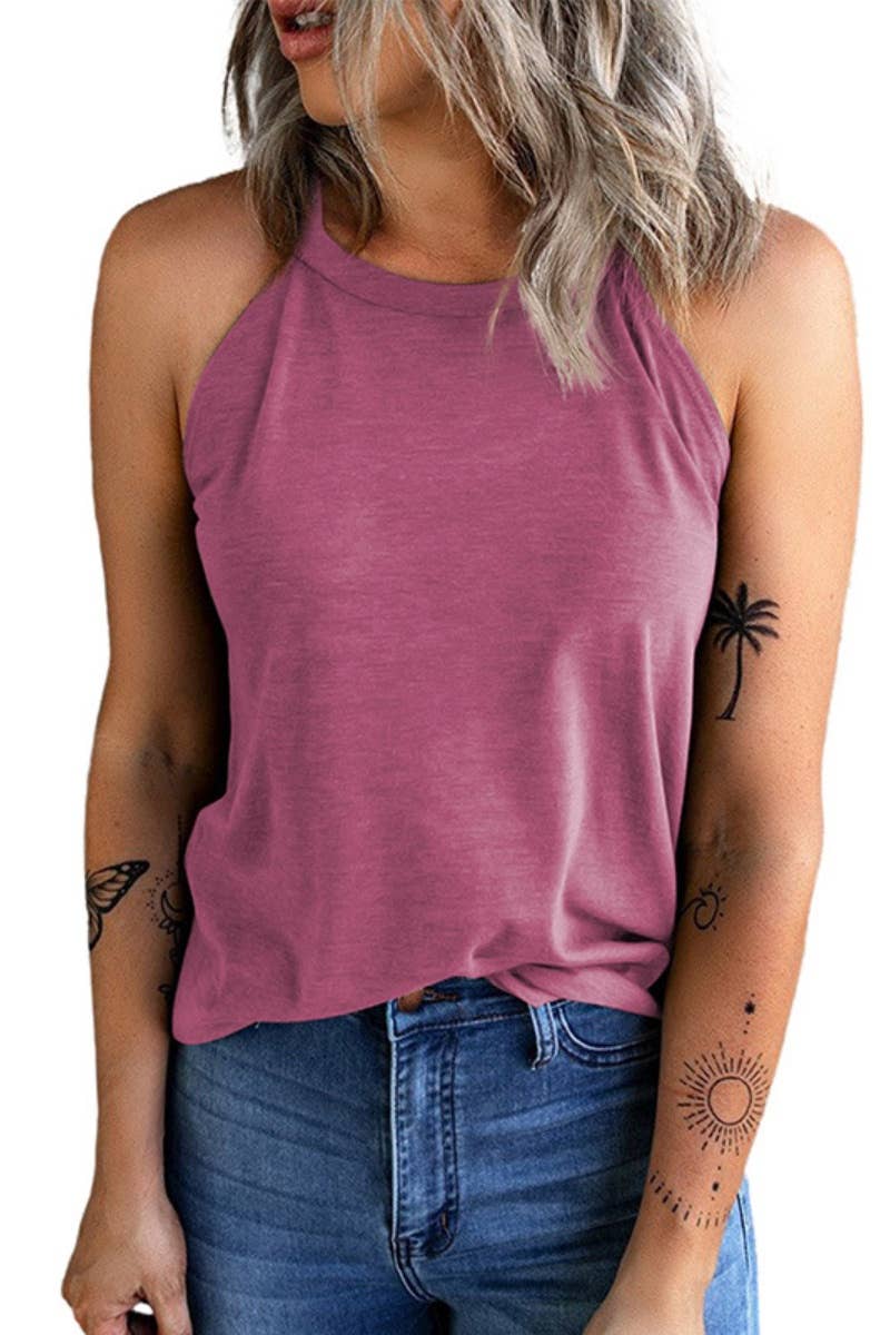 CWOV0368_SUMMER ROUND NECK SLEEVELESS SOLID COLOR TANK TOP