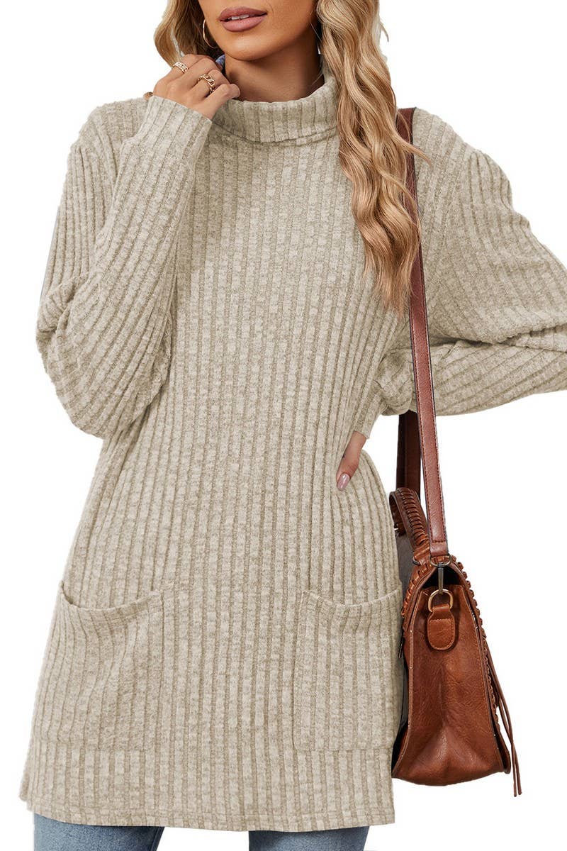 CWTBLL2364_HALF TURTLENECK LONG SLEEVE CASUAL POCKET TOP