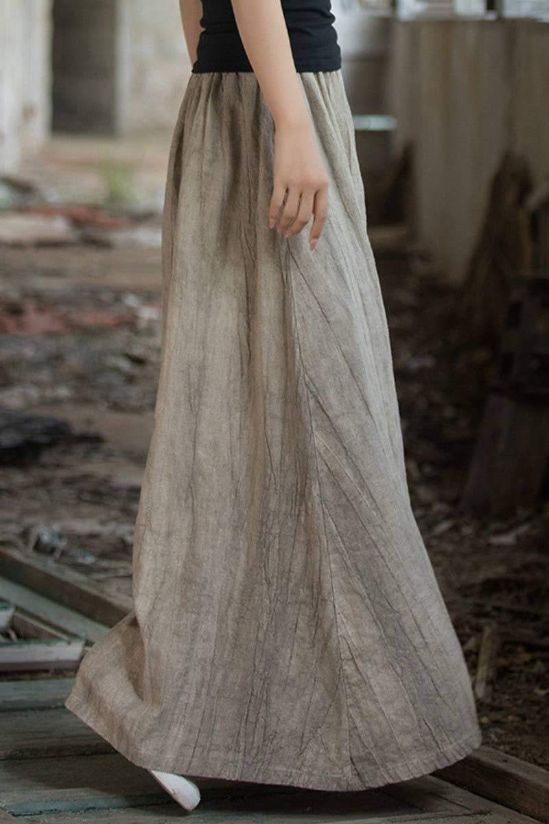 CWBLS0307_COTTON AND LINEN ELASTIC WAIST LONG LOOSE SKIRT