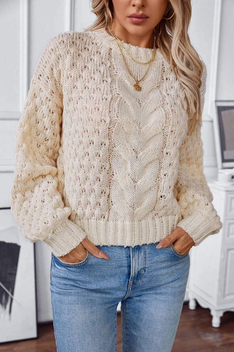 CWOSWL2836_CASUAL OPEN KNIT CABLE PULLOVER SWEATER