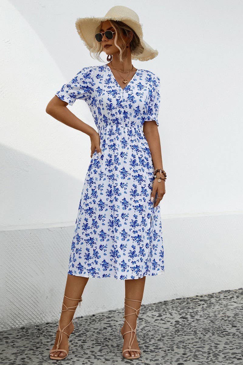 CWDSD4908_CASUAL V-NECK PRINTED DRESS