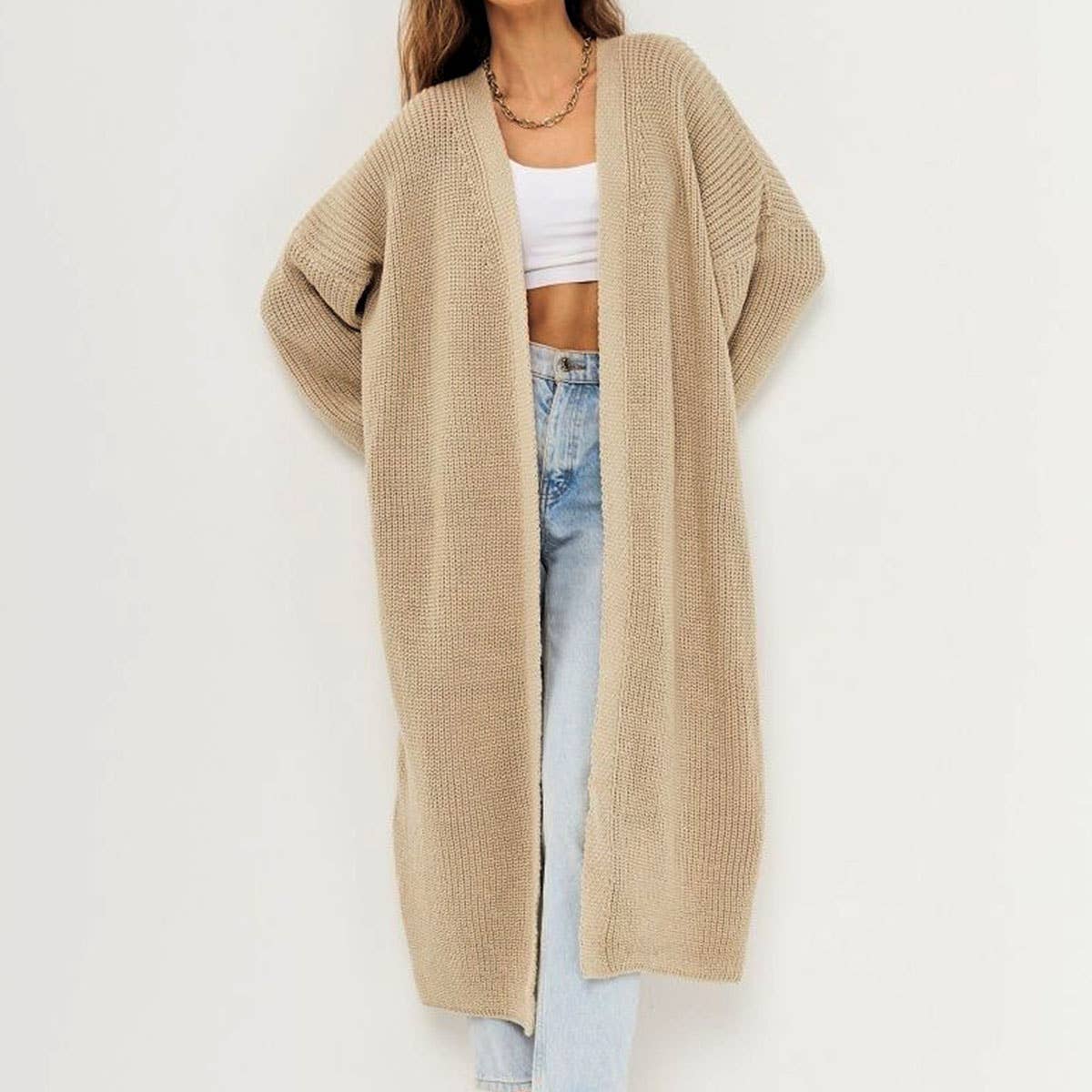 CASUAL LOOSE LONG SOLID COLOR UNBUTTONED CARDIGAN