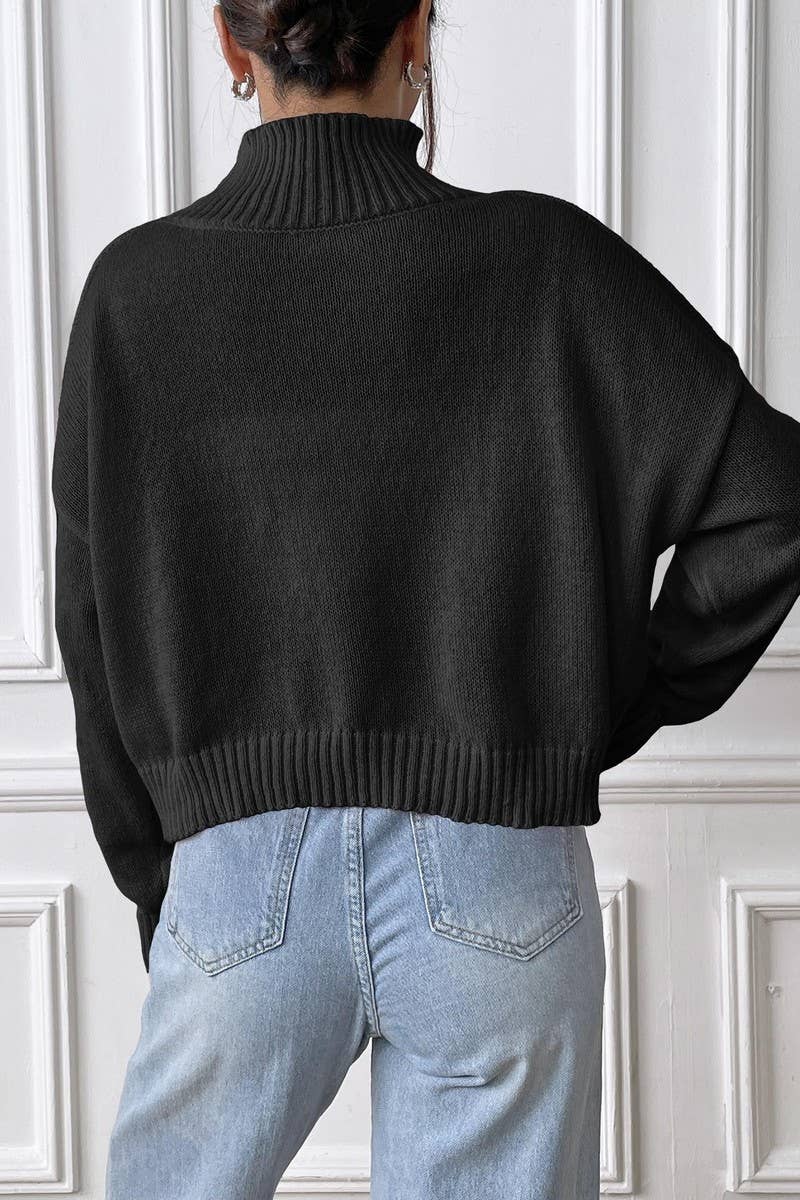 CWTTT00022_WOMEN TURTLENECK SHORT SWEATER BOW