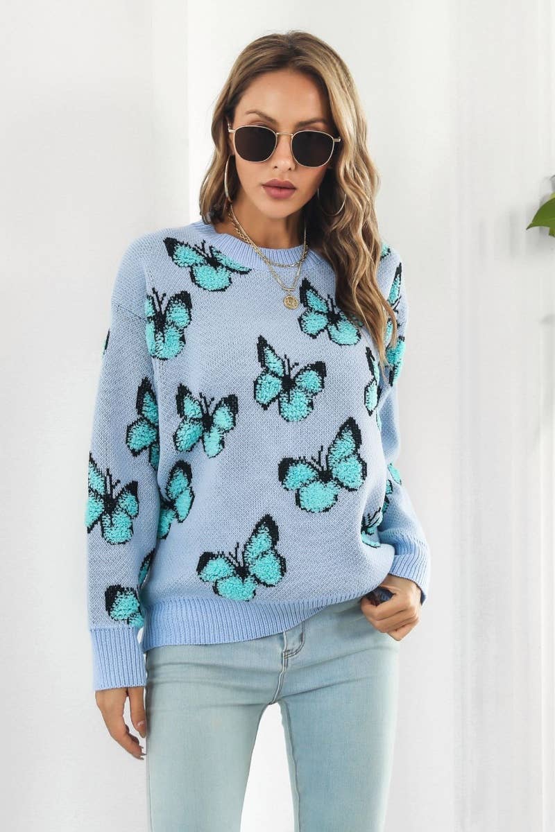 CWOSWL6374_KNIT LOOSE BUTTERFLY LONG-SLEEVED SWEATER