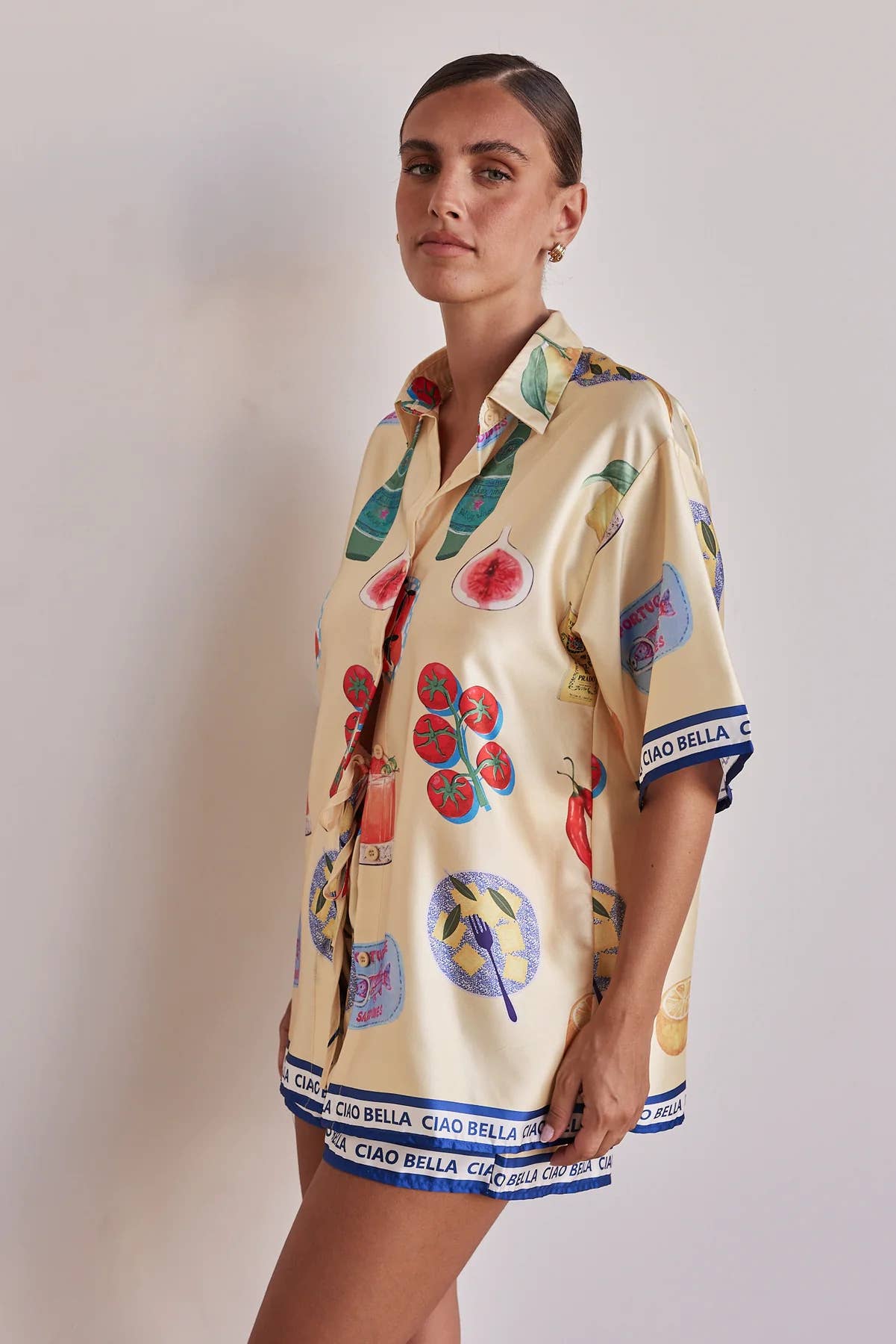 Cartoon short-sleeved cardigan and shorts set