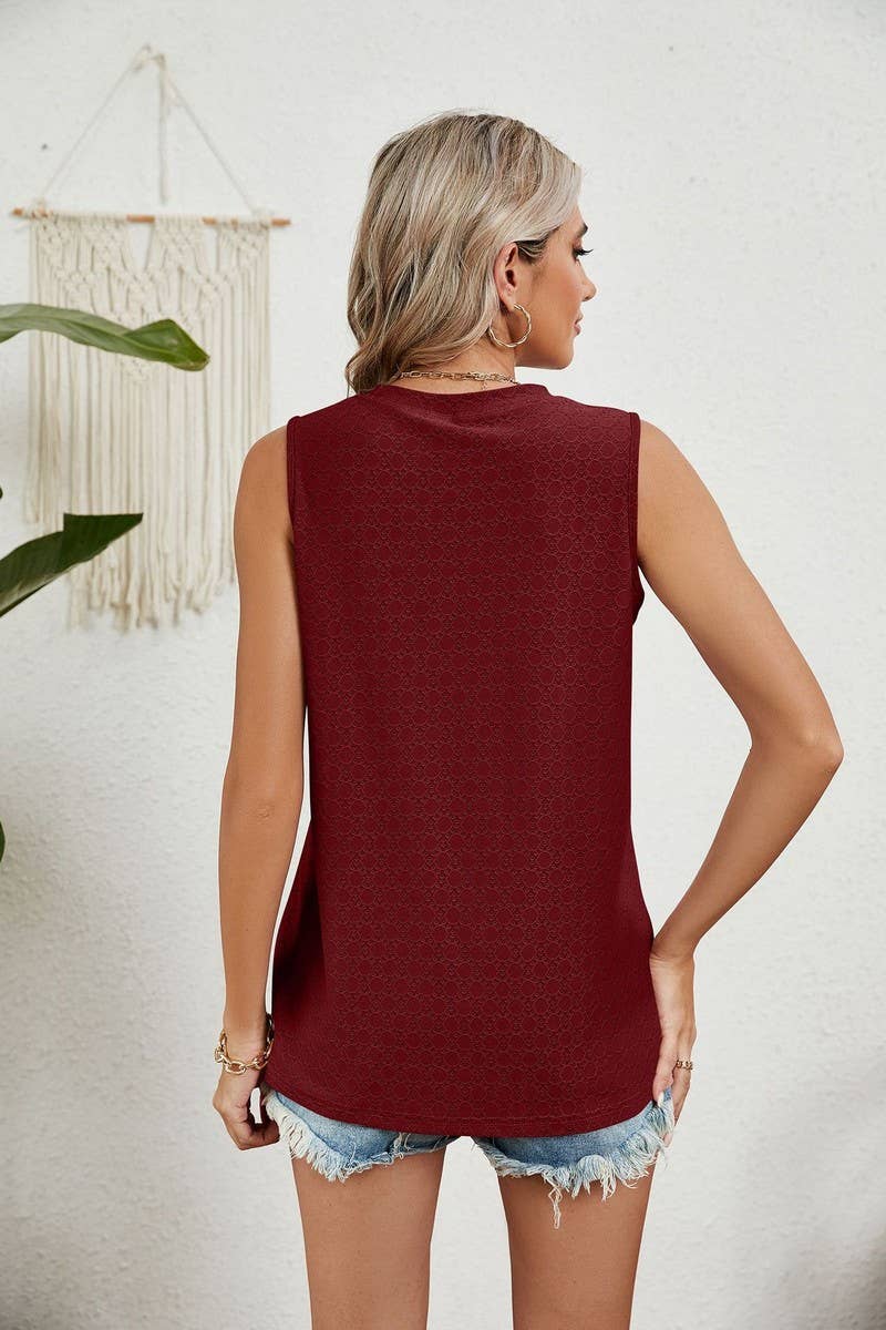 CWTBLSL0350_ROUND NECK SLEEVELESS PRINTED VEST T-SHIRT