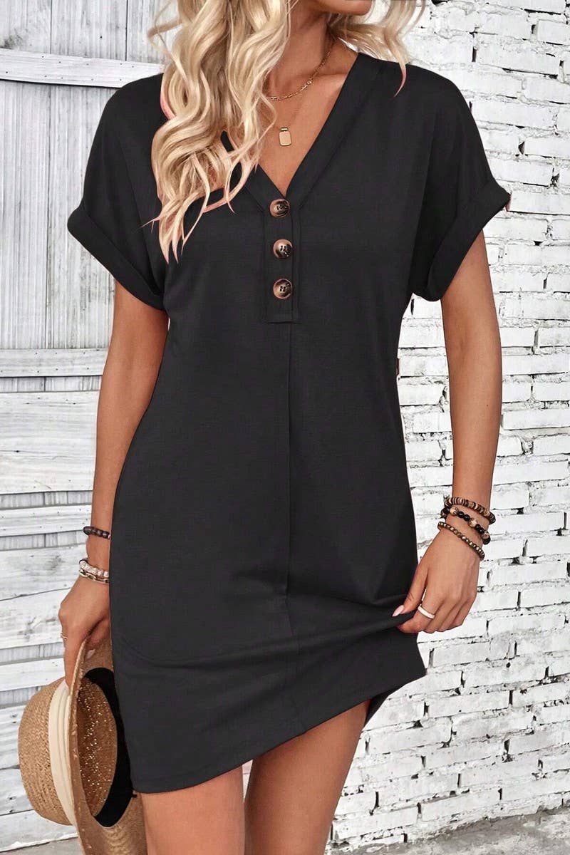CWDTD0425_SUMMER V-NECK FASHIONABLE RAGLAN SLEEVE DRESS