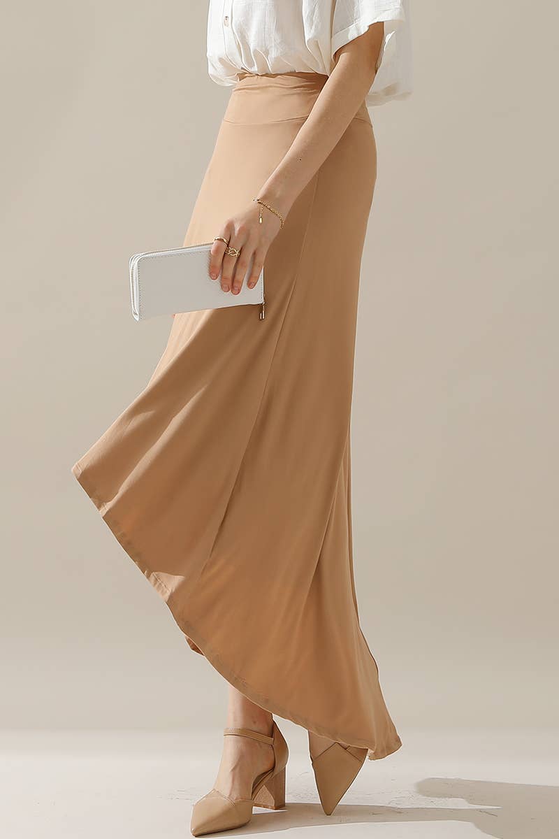 CWBLS090_OVERLAP HIGH WAIST BANDED FLARE MAXI SKIRT
